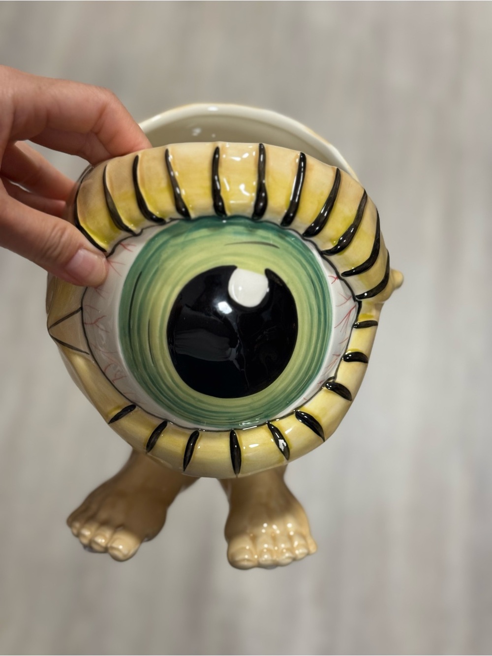 Blue Sky Green and Yellow Eyeball candy bowl with Feet